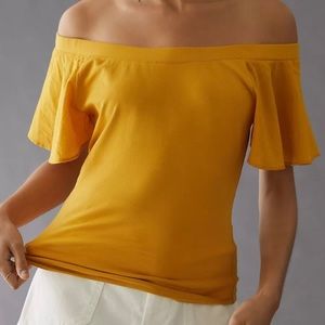 Maeve Yellow Off The Shoulder Flutter Sleeves Top XS